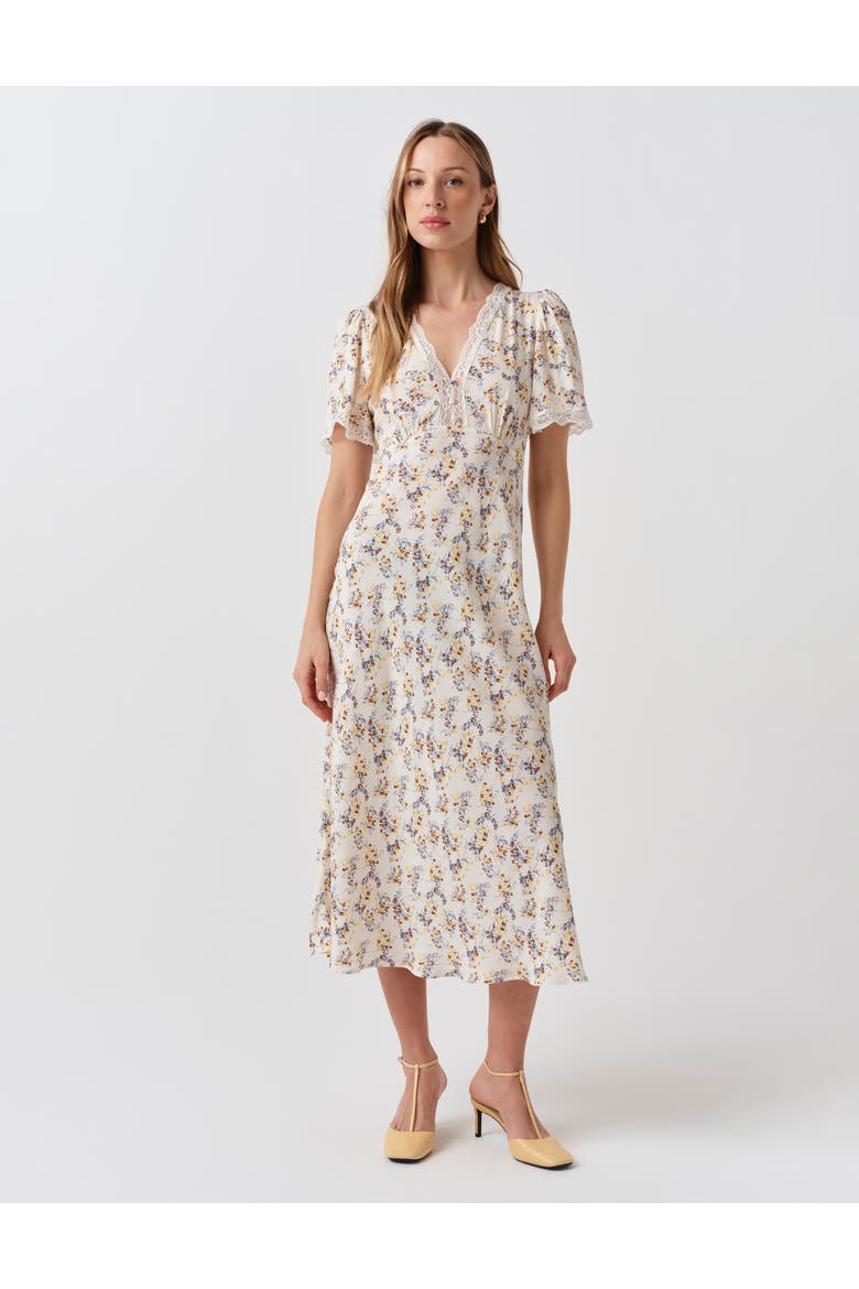 Belle Lace Crepe V-Neck Midi Dress