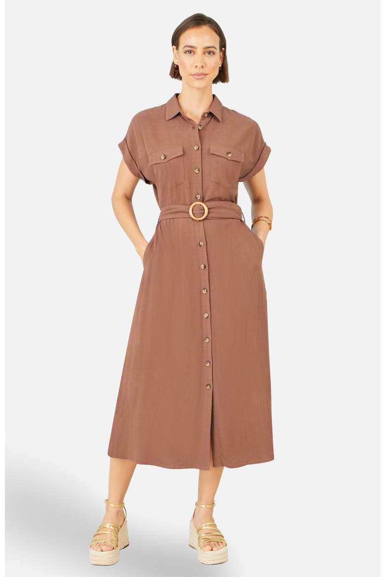 Linen Look Midi Shirt Dress