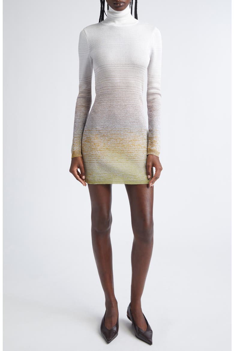 Ombré Stripe Long Sleeve Turtleneck Mini Sweater Dress