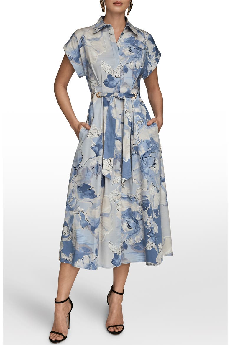 Print Tie Waist Midi Shirtdress