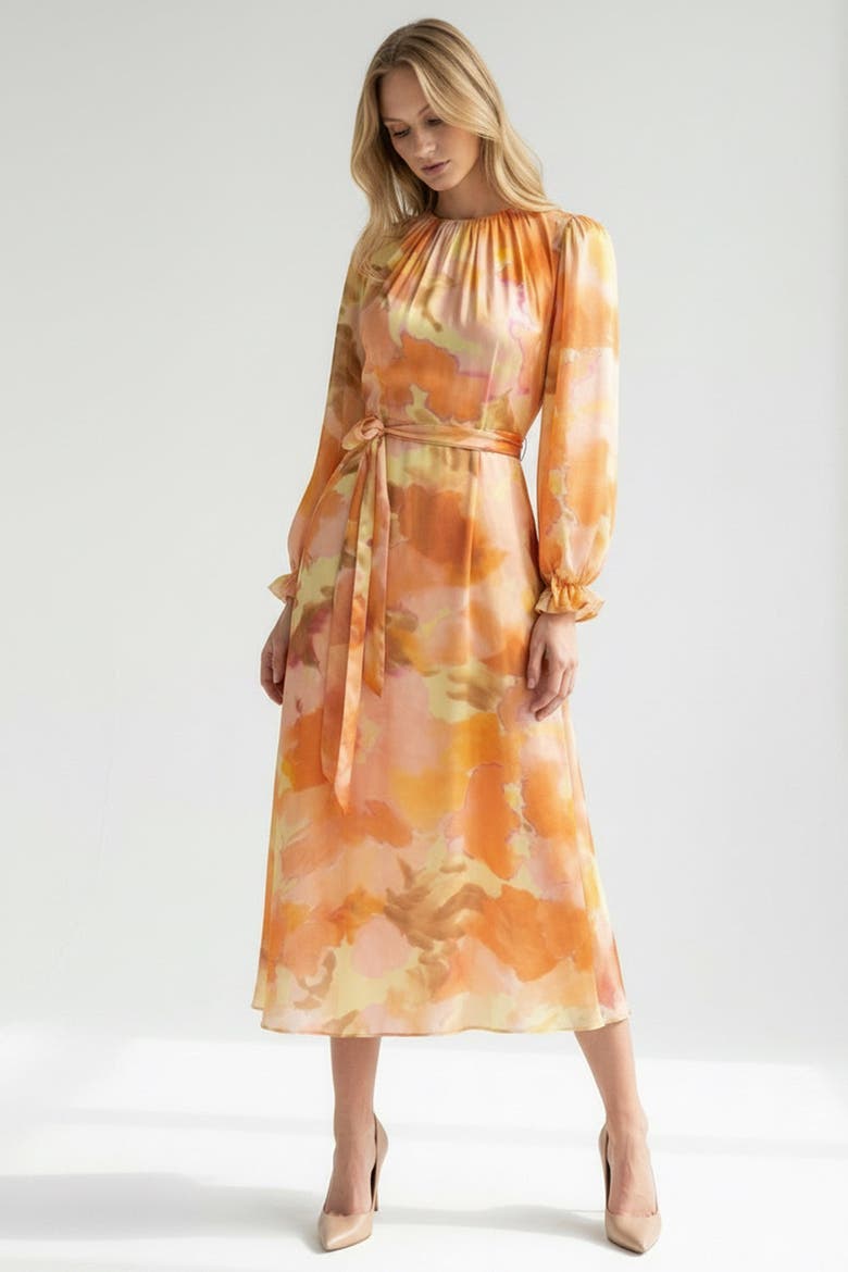Crew Neck Long Sleeve Relaxed Fit Printed Dress