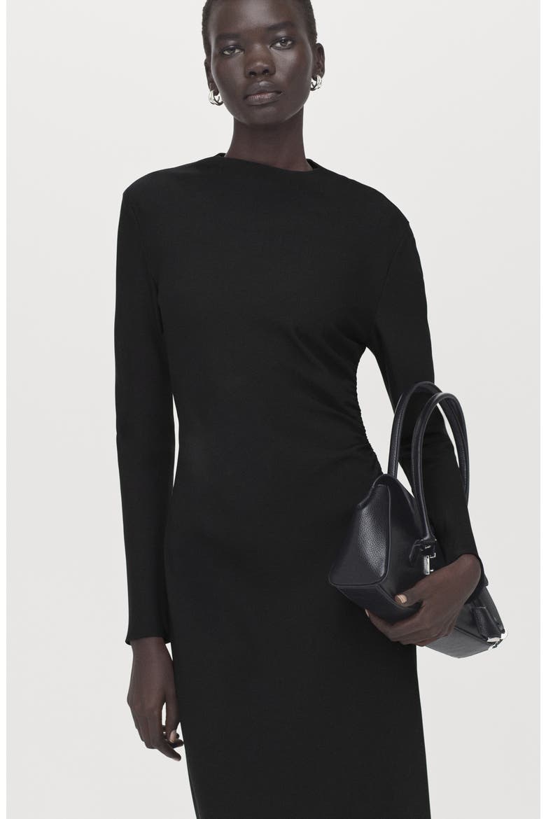 Ruched Long Sleeve Midi Dress