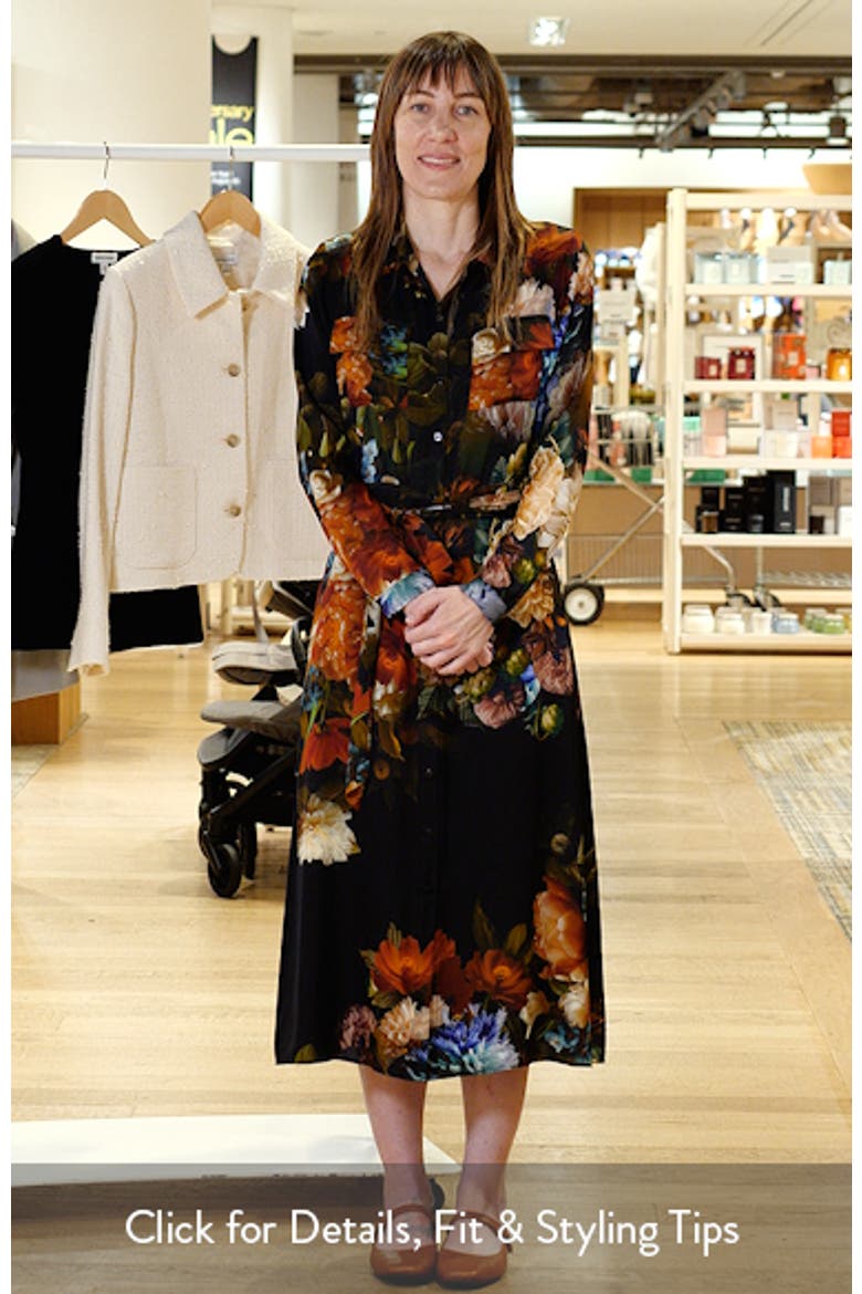 The Kataleya Floral Long Sleeve Stretch Silk Midi Shirtdress