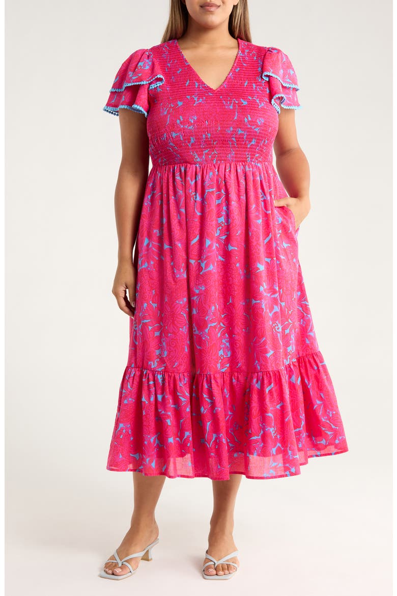 Delina Floral Smock Bodice Cotton Dress