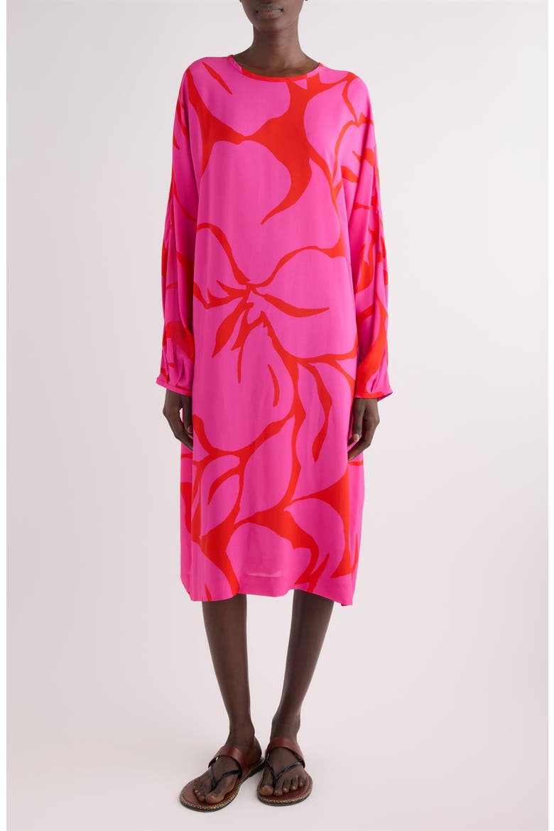 Dosta Giant Floral Print Long Sleeve Crepe Midi Dress