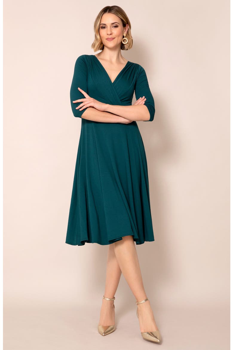 Annie V-Neck 3/4 Sleeve Midi Dress