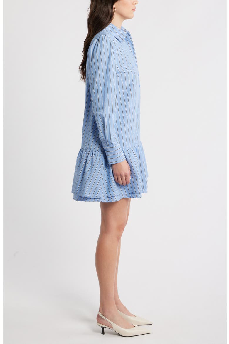 Flounce Hem Long Sleeve Shirtdress