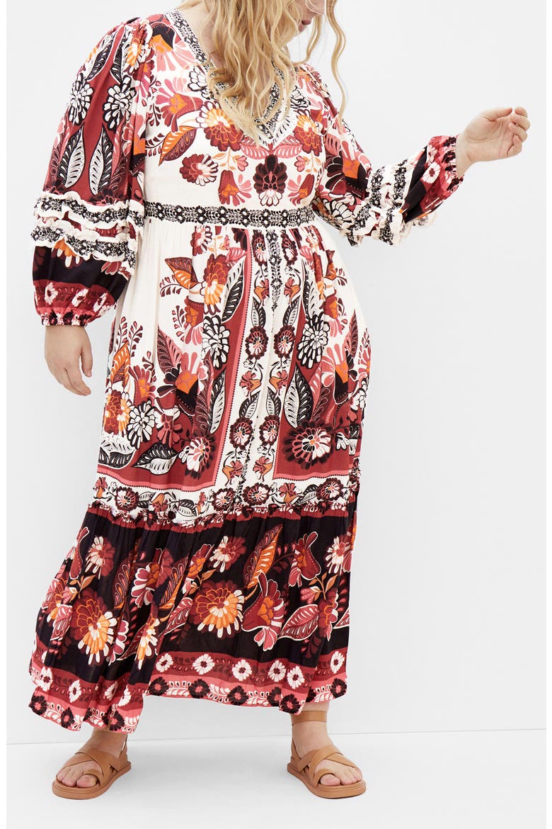 Malia Mixed Print Long Sleeve Maxi Dress