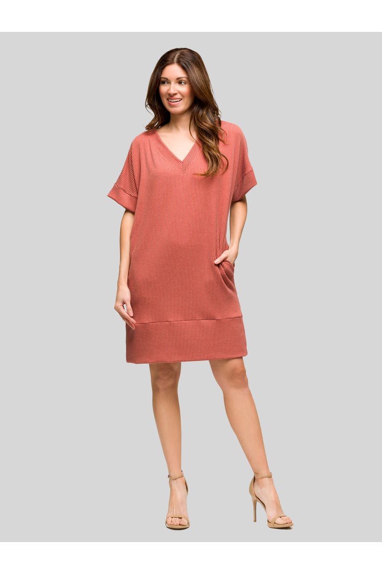 Womens Ribbed Knit V Neck Short Dolman Sleeve