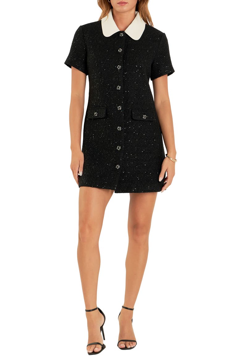 Sequin Tweed Button Up Minidress
