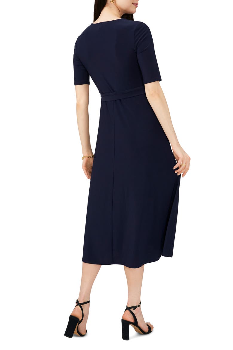 V-Neck Belted Midi Dress