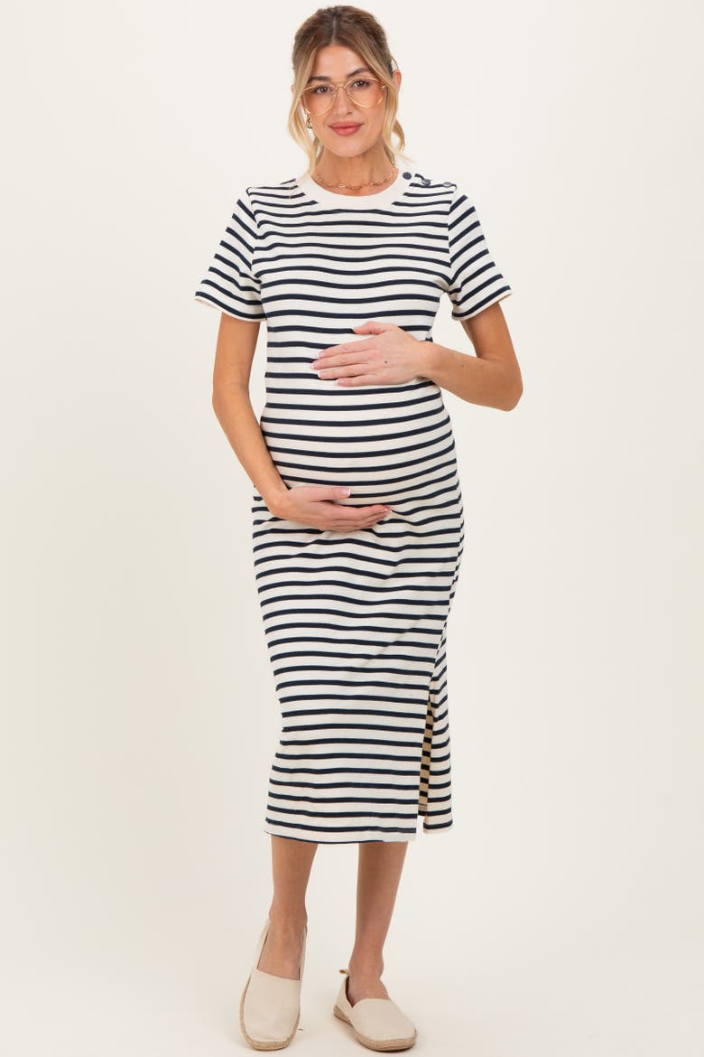 Striped Short Sleeve Midi Dress