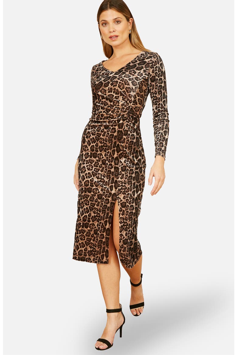 Velvet Long Sleeve Fitted Midi Dress