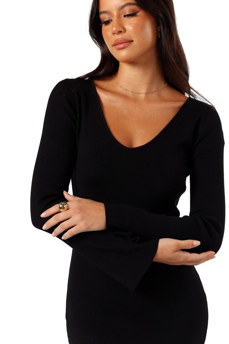 Lina V-Neck Long Sleeve Midi Sweater Dress