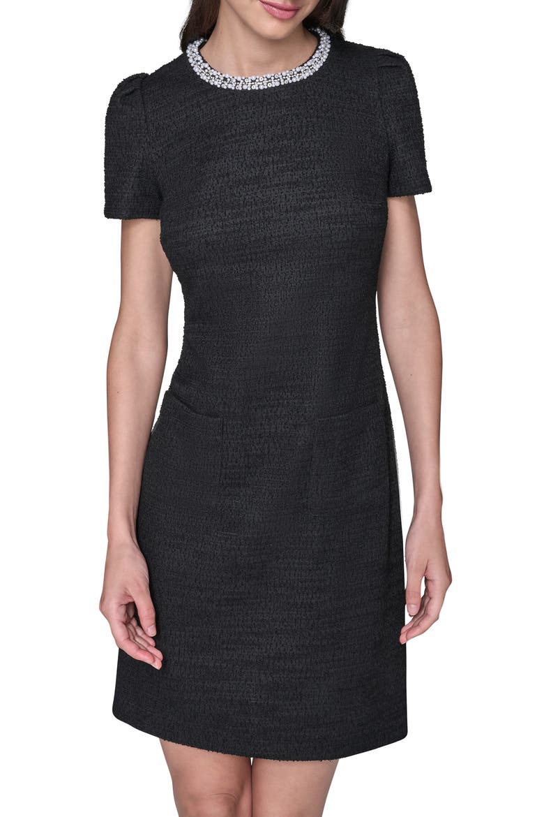 Embellished Tweed Knit Sheath Dress