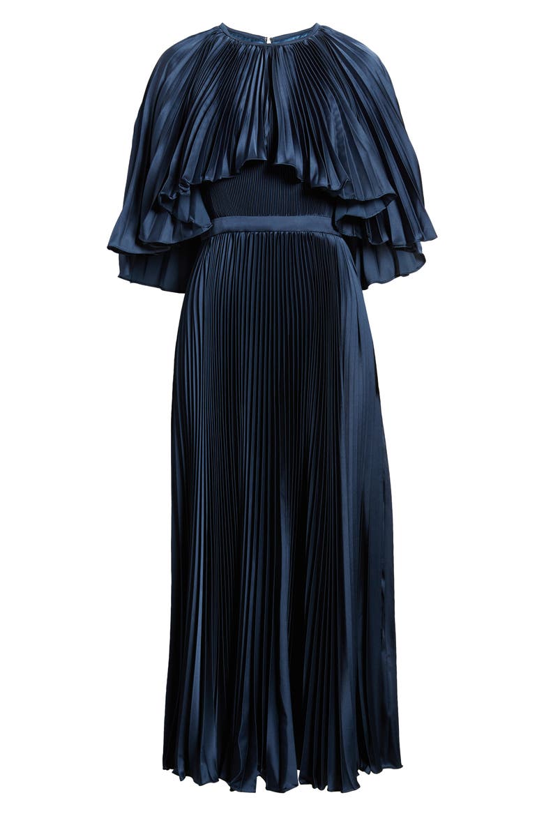 Pleated Capelet Tea-Length Dress