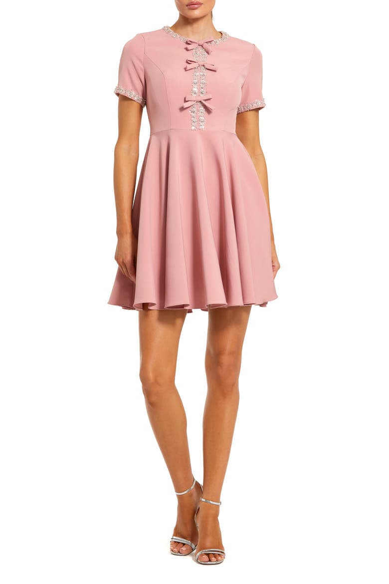 Women's Crystal Embellished Bow Front A-Line Mini Dress