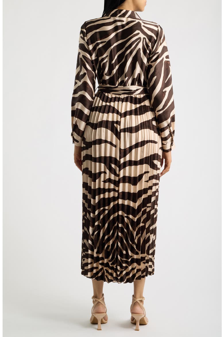 Zebra Print Long Sleeve Pleated Maxi Shirtdress