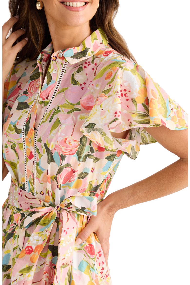Alice Floral Flutter Sleeve Tiered Cotton Shirtdress