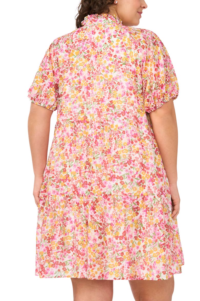 Floral Tiered Ruffle Neck Cotton Dress