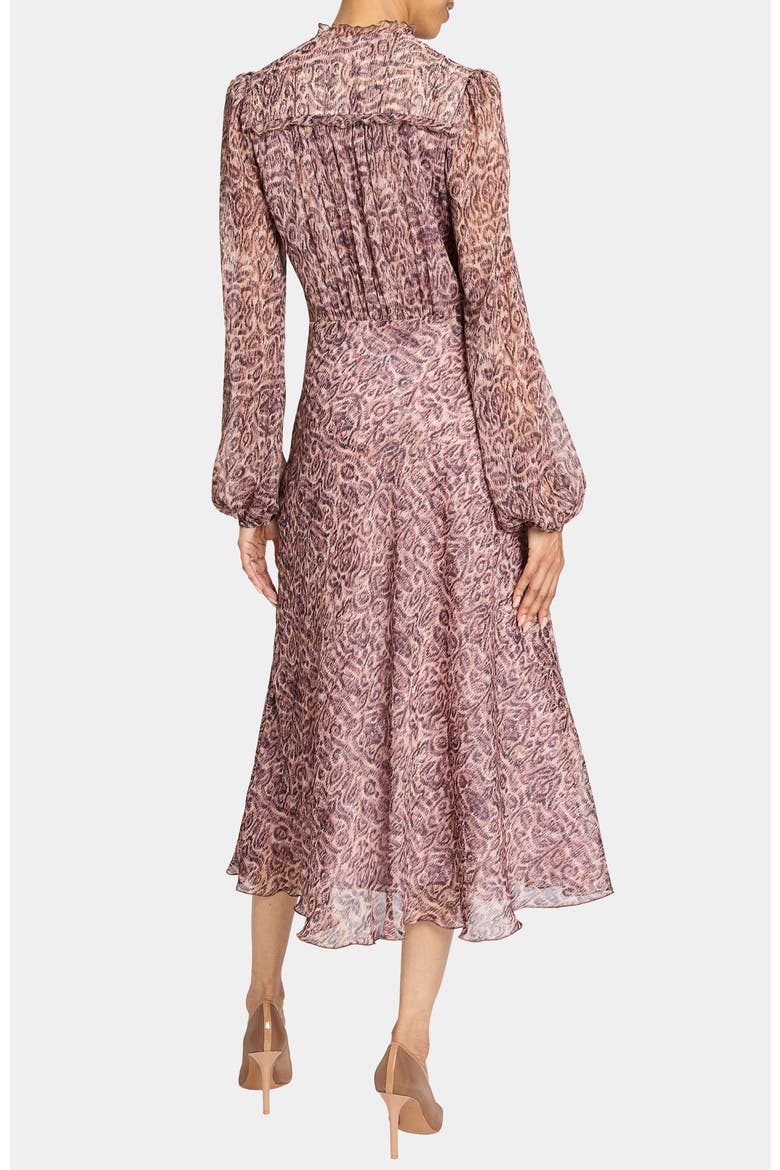 Amal Long Sleeve Fit and Flare Midi Dress in Printed Georgette