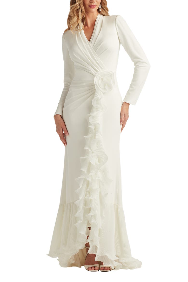 Wire Ruffle Long Sleeve Gown
