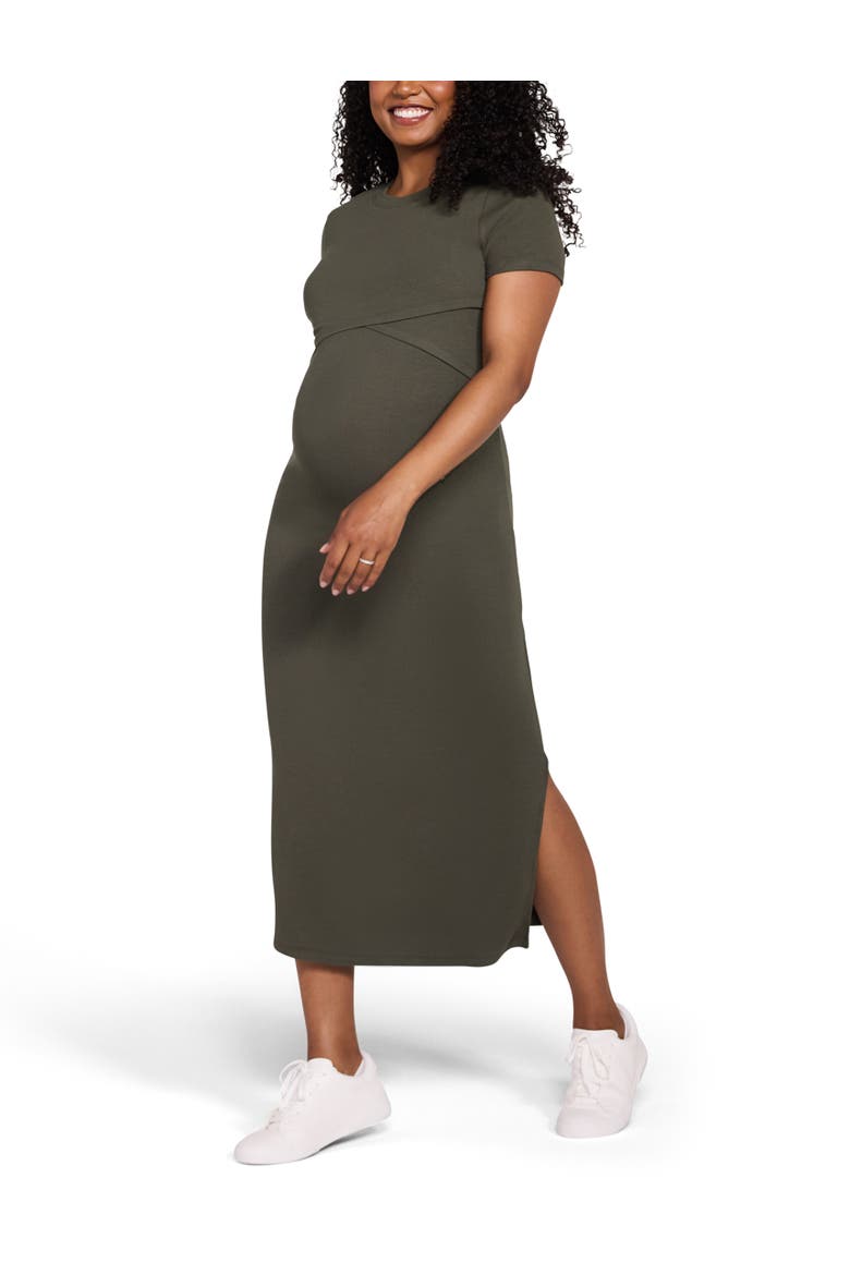 Crew Neck Short Sleeve Nursing Midi Dress