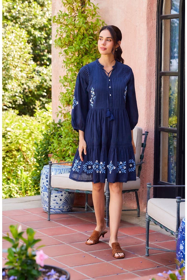 Floral Embroidered Tassel Cotton Dress