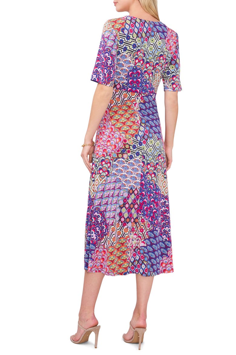 Floral Twist Front Short Sleeve Midi Dress