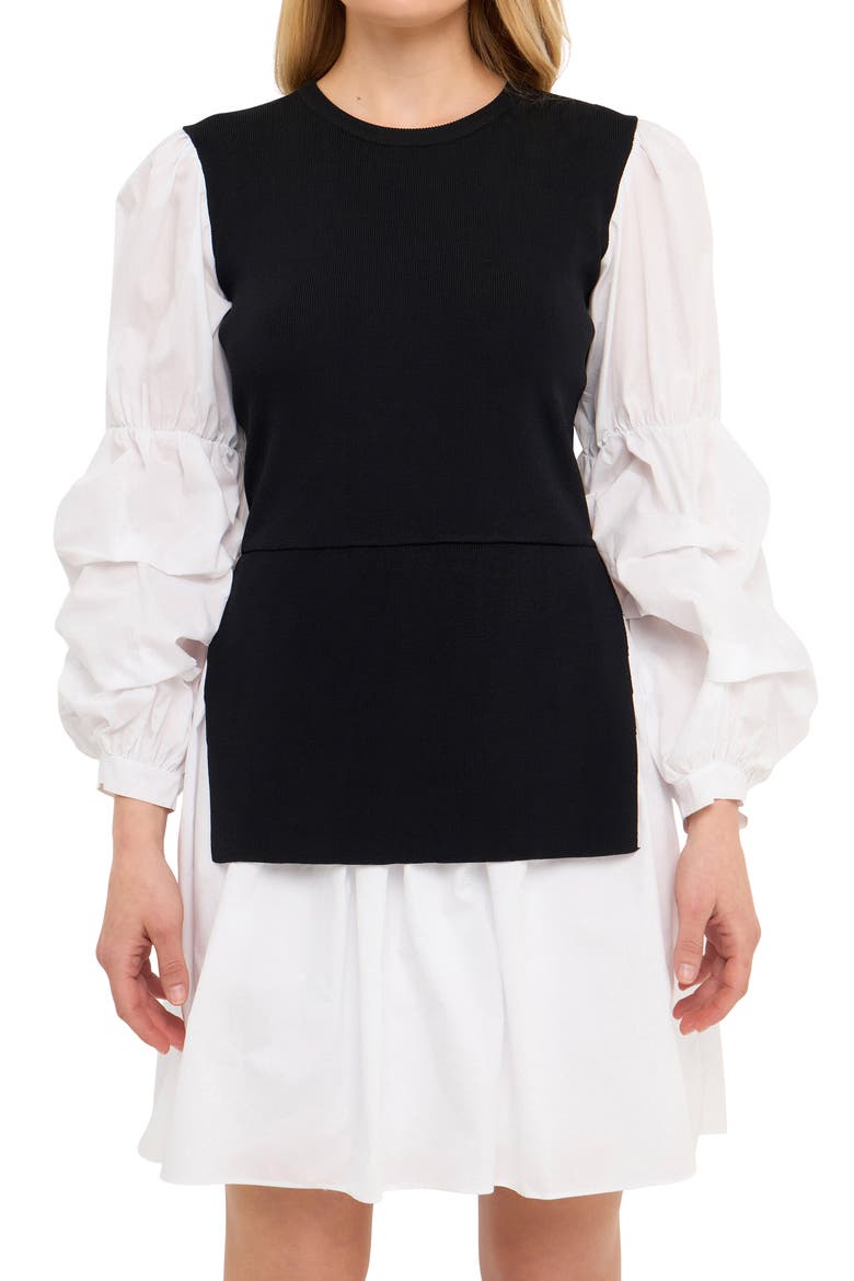Mixed Media Long Sleeve Minidress