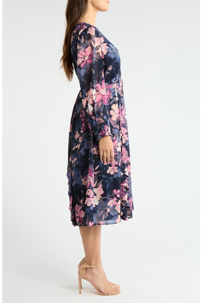Floral Belted Long Sleeve Dress