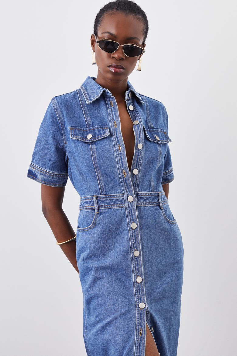 Denim Midi Shirt Dress