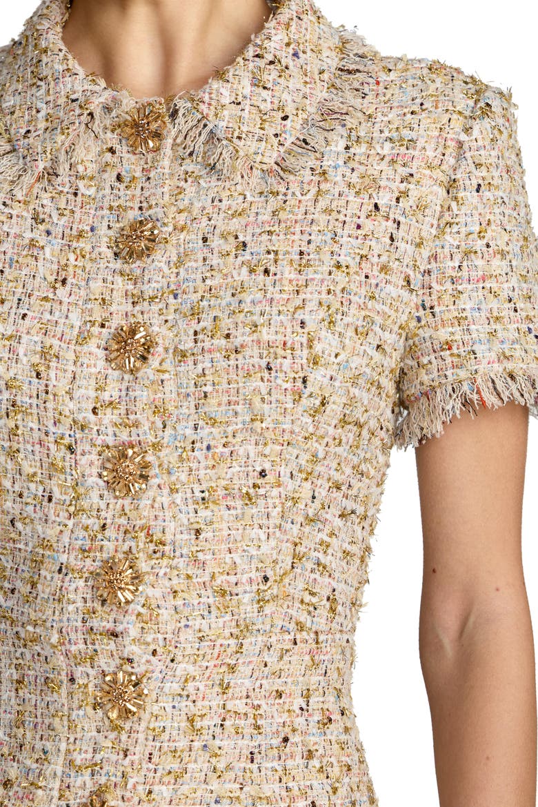 Boucle Cap Sleeve Collared Neck A Line Midi Dress