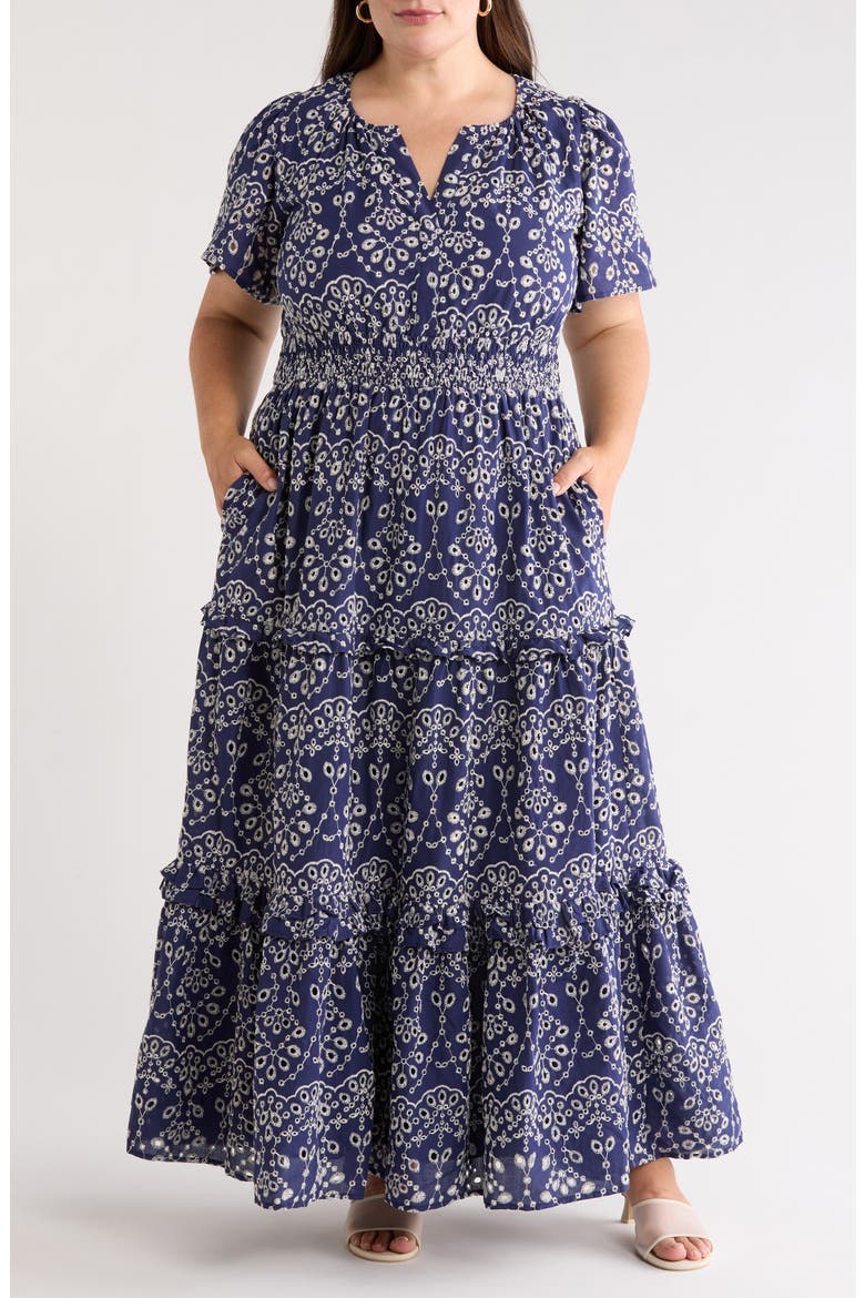 Viridiana Tiered Floral Eyelet Maxi Dress