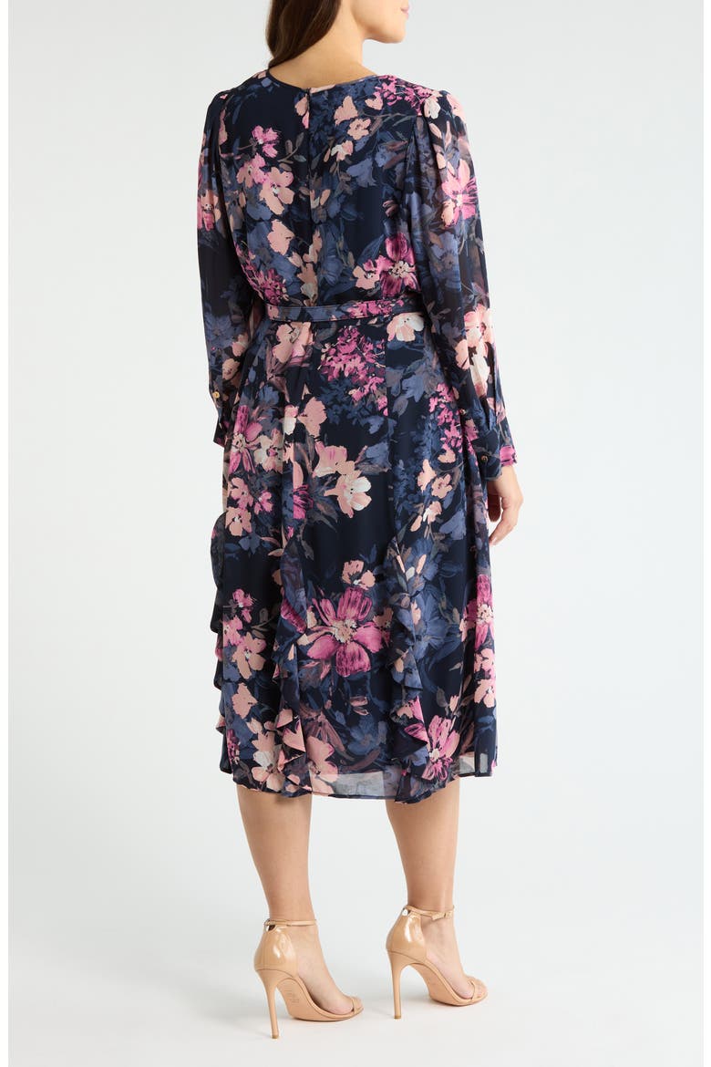Floral Belted Long Sleeve Dress