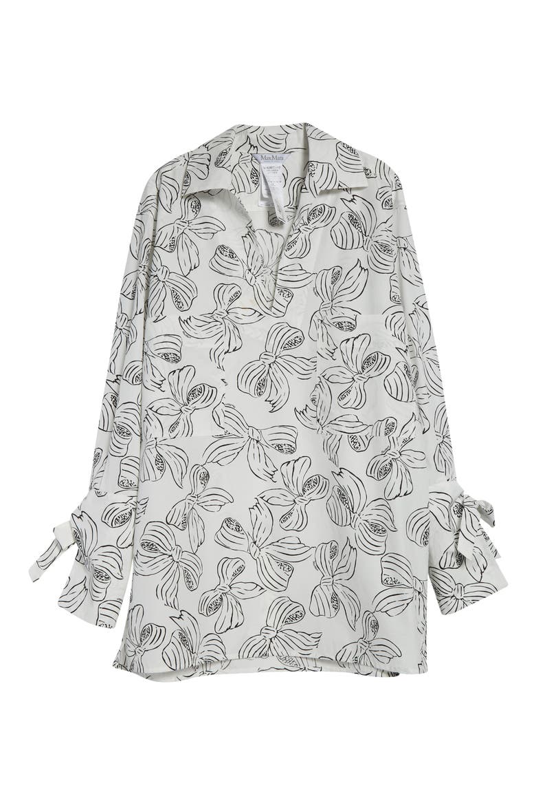 Sansa Bow Print Long Sleeve Cotton Poplin Minidress