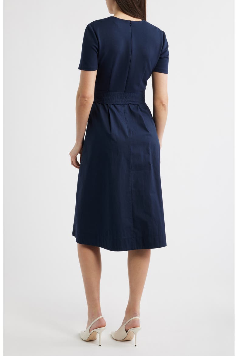 Jewel Neck Tie Waist Midi Dress
