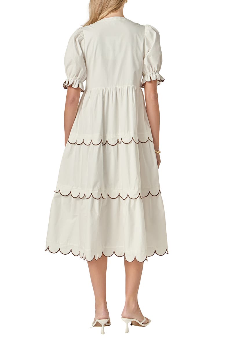 Contrast Scalloped Trim Cotton Midi Dress