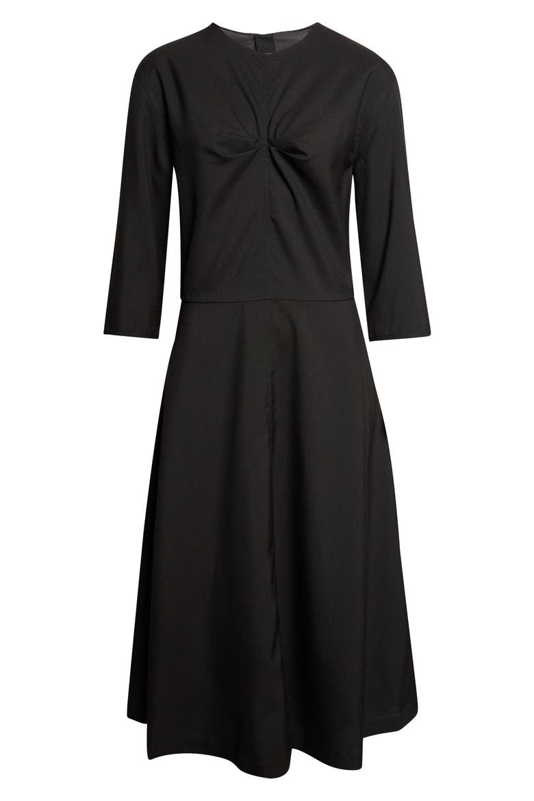 Pleat Bodice Wool Midi Dress
