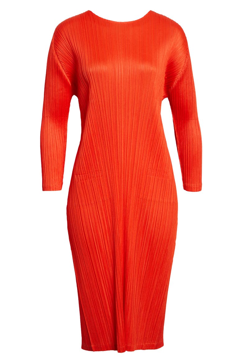 Monthly Colors February Pleated Long Sleeve Midi Dress