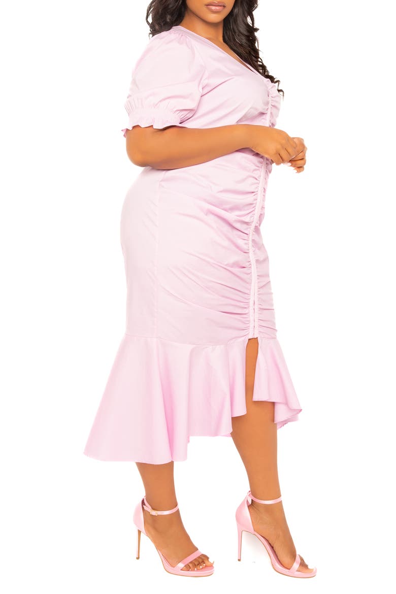 Ruched Fishtail Midi Dress