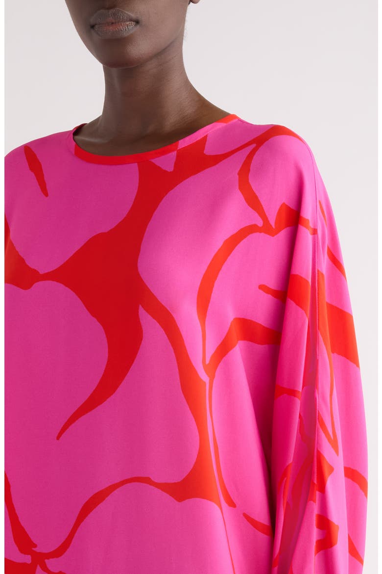 Dosta Giant Floral Print Long Sleeve Crepe Midi Dress