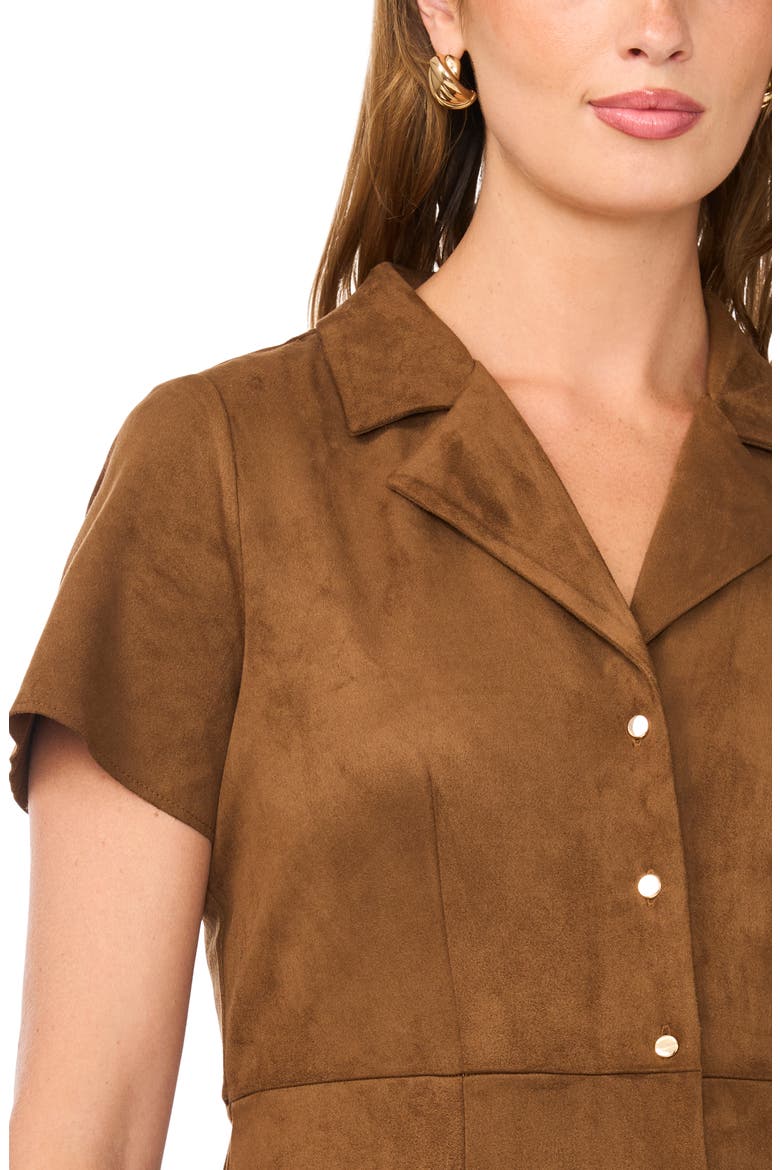 Short Sleeve Faux Suede Midi Shirtdress