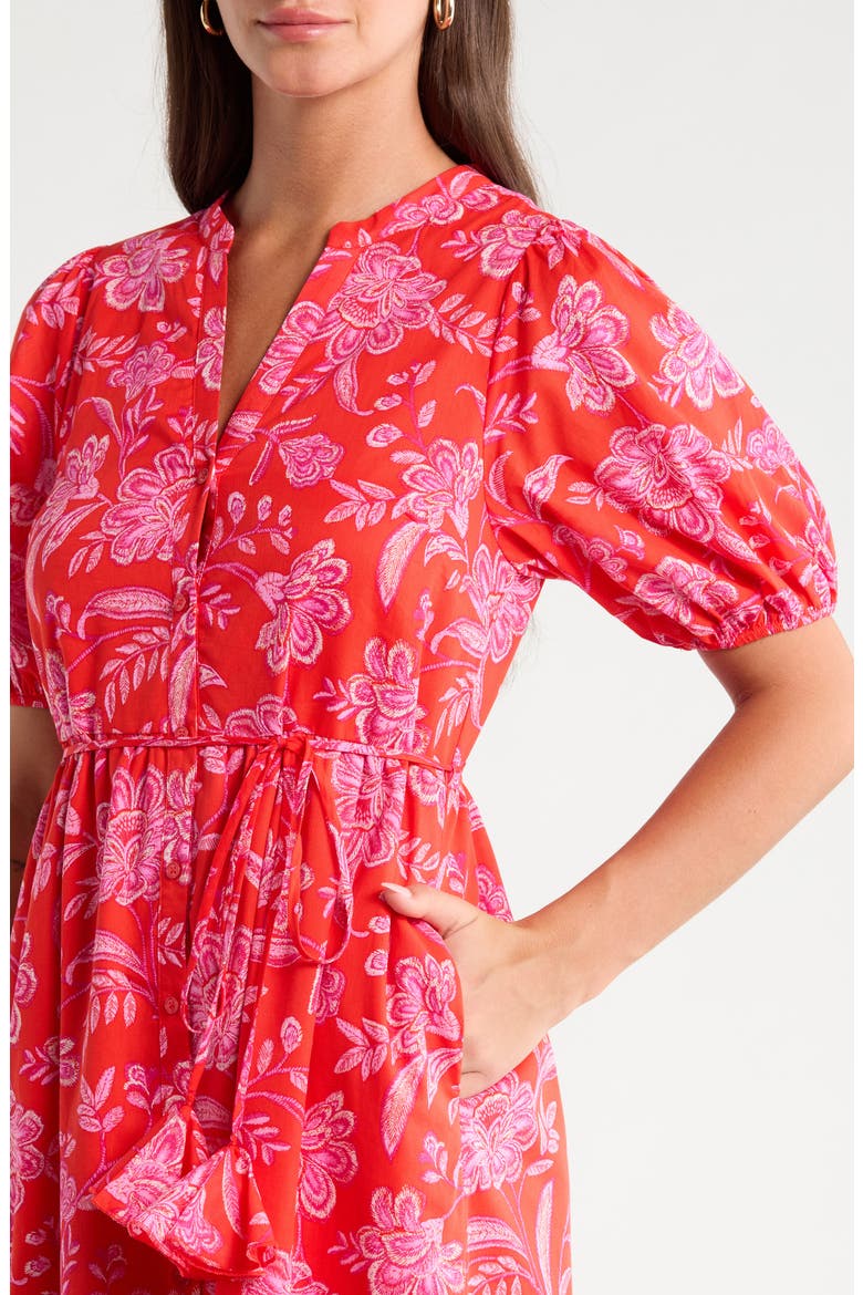 Aria Floral Beth Button-Up Cotton Midi Dress
