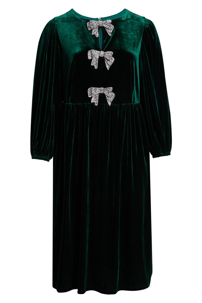 Jena Glow Bow Long Sleeve Velvet Midi Dress