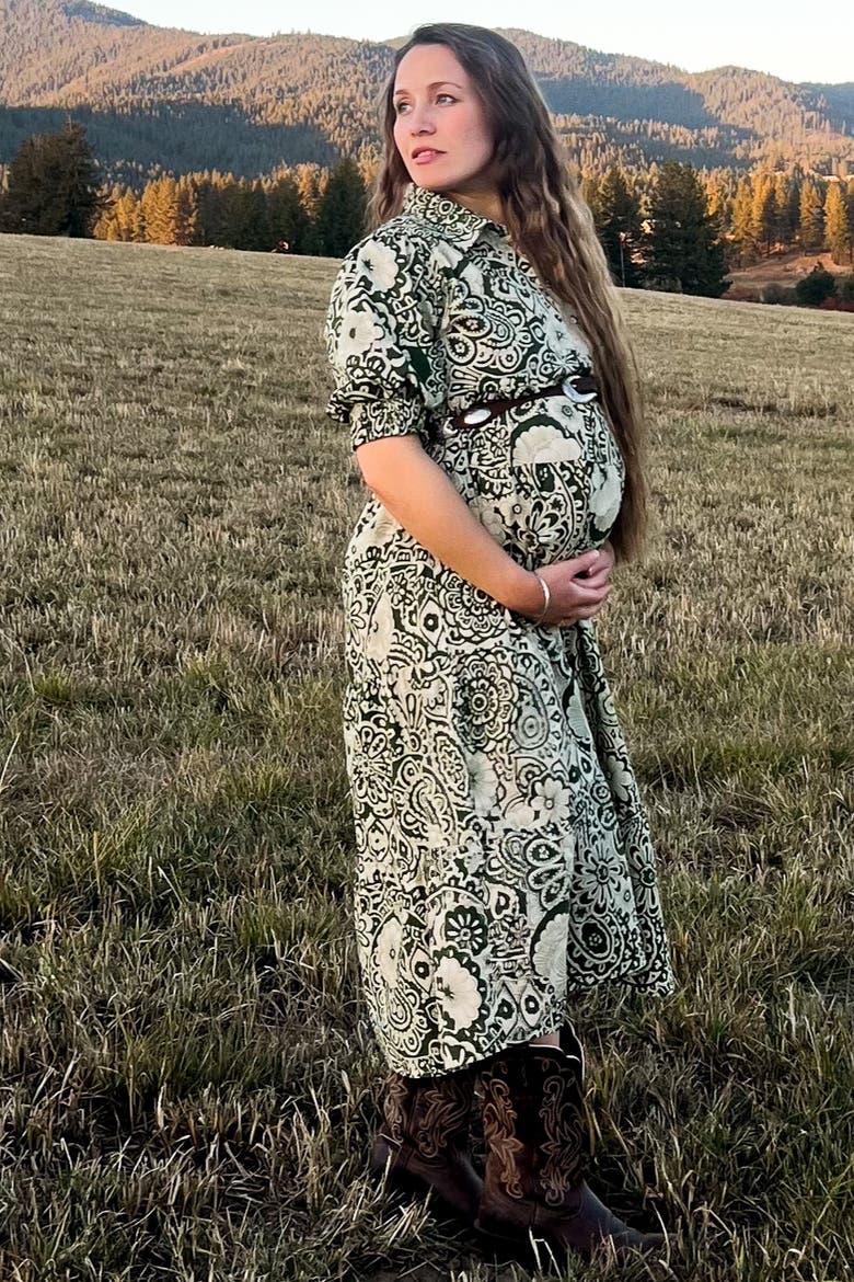 Floral Collared Tiered Midi Dress