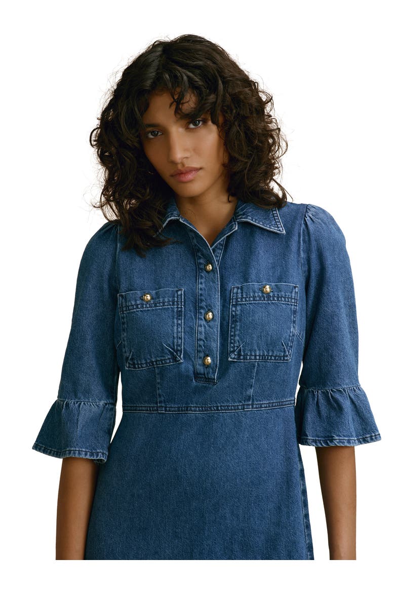 Ruffle Hem Denim Midi Dress