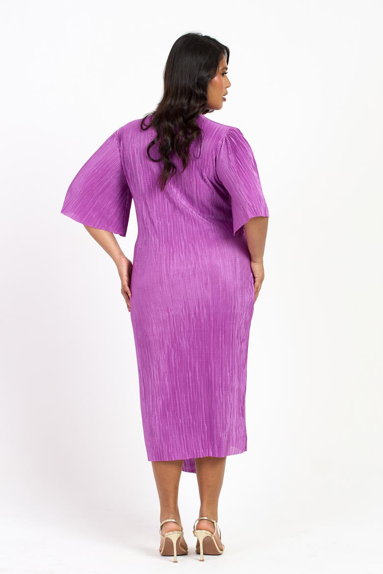 Ruched Side Flutter Sleeve Midi Dress
