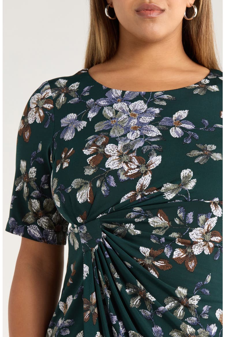 Floral Side Ruched Knit Dress