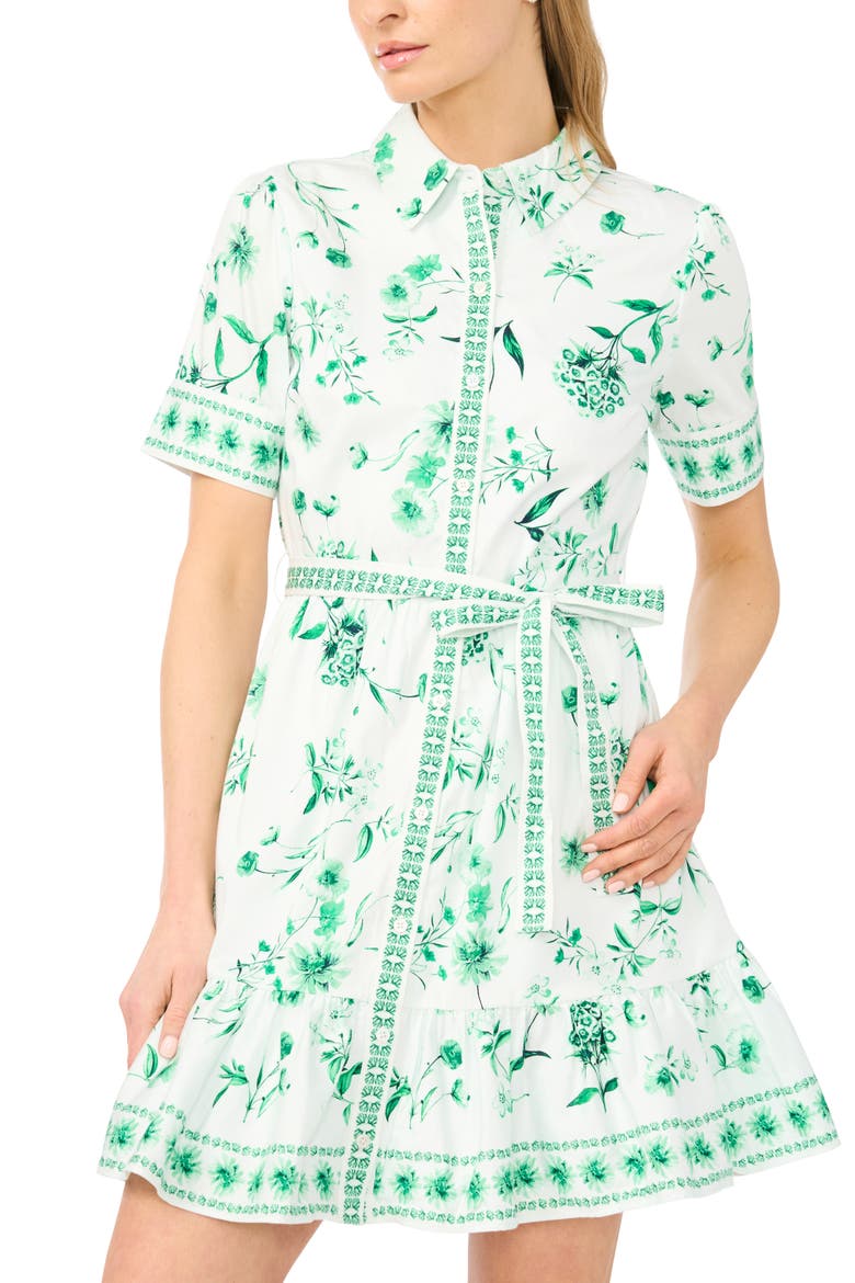 Floral Stretch Cotton Mini Shirtdress